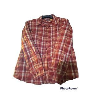 Women Plaid Shirt Cabelas Button Down Red Long Sleeves Pockets Size Small Petite